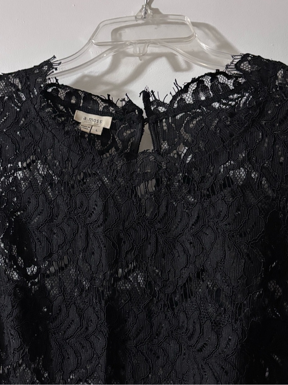 a.moss Black Sheer Floral Lace Sleeveless Top Keyhole Back Size L - Picture 4 of 6